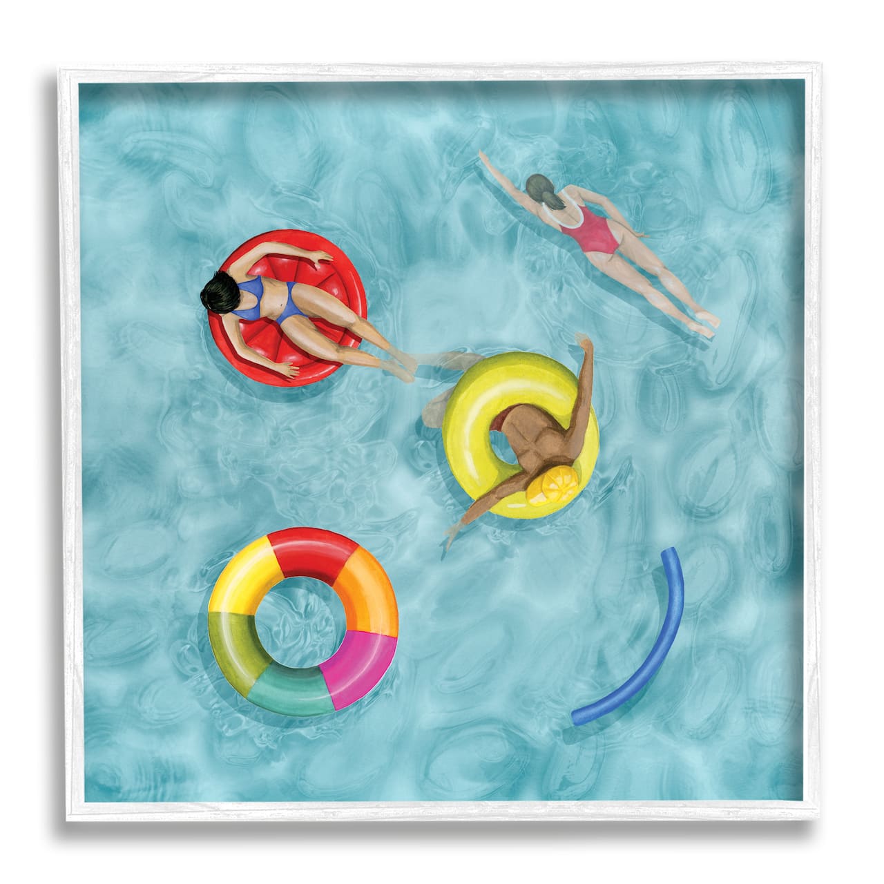Stupell Industries Swimmers In Pool Inner Tube Cool Blue Water in White Frame Wall Art